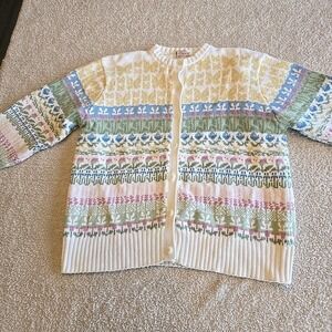 Vintage Orvis Women's Cardigan Sweater Floral Butterfly‎ Design Button-Up